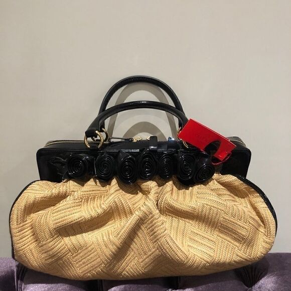 NWTS AUTHENTIC Valentino Garavani Woven & black Patent Satchel Bag Purse - Picture 2 of 11